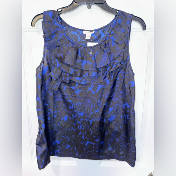 J. Crew Tops - J. CREW Black and Blue Ruffle Neck Sleeveless Top